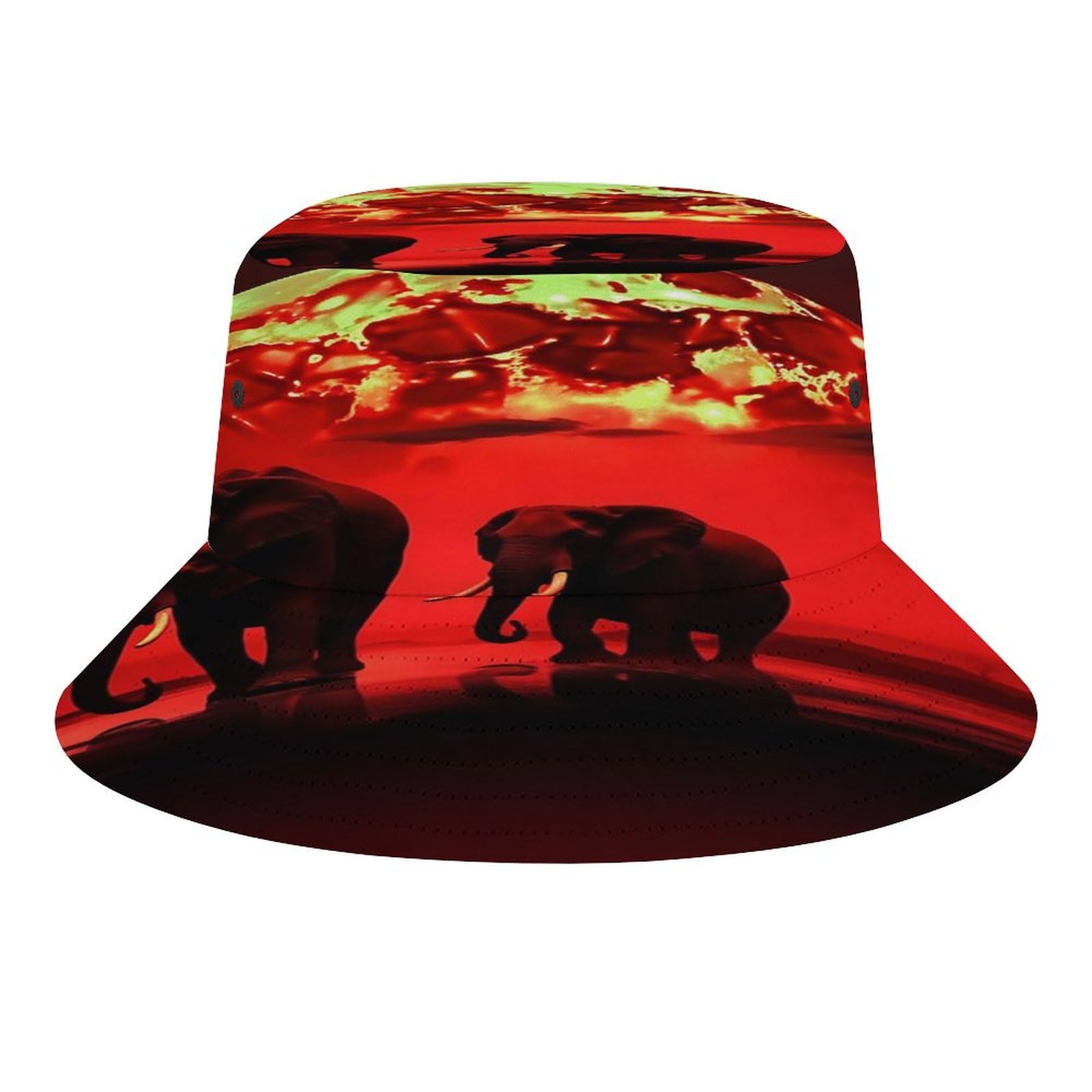 Red Full Moon Elephants Sun Hats Wide Brim Bucket Hat UV Protection Hat for Fishing Hiking Beach Garden