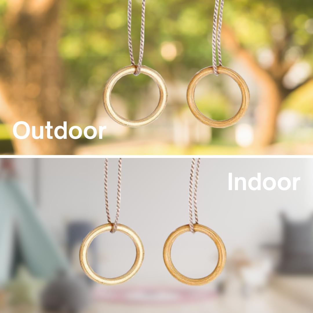 h2i Turnringe aus Holz Ø145 mm | Gymnastikringe mit höhenverstellbaren PP‑Seilen & Karabinern | Für Indoor & Outdoor geeignet | Zubehör für Schaukeln & Trainingsgeräte