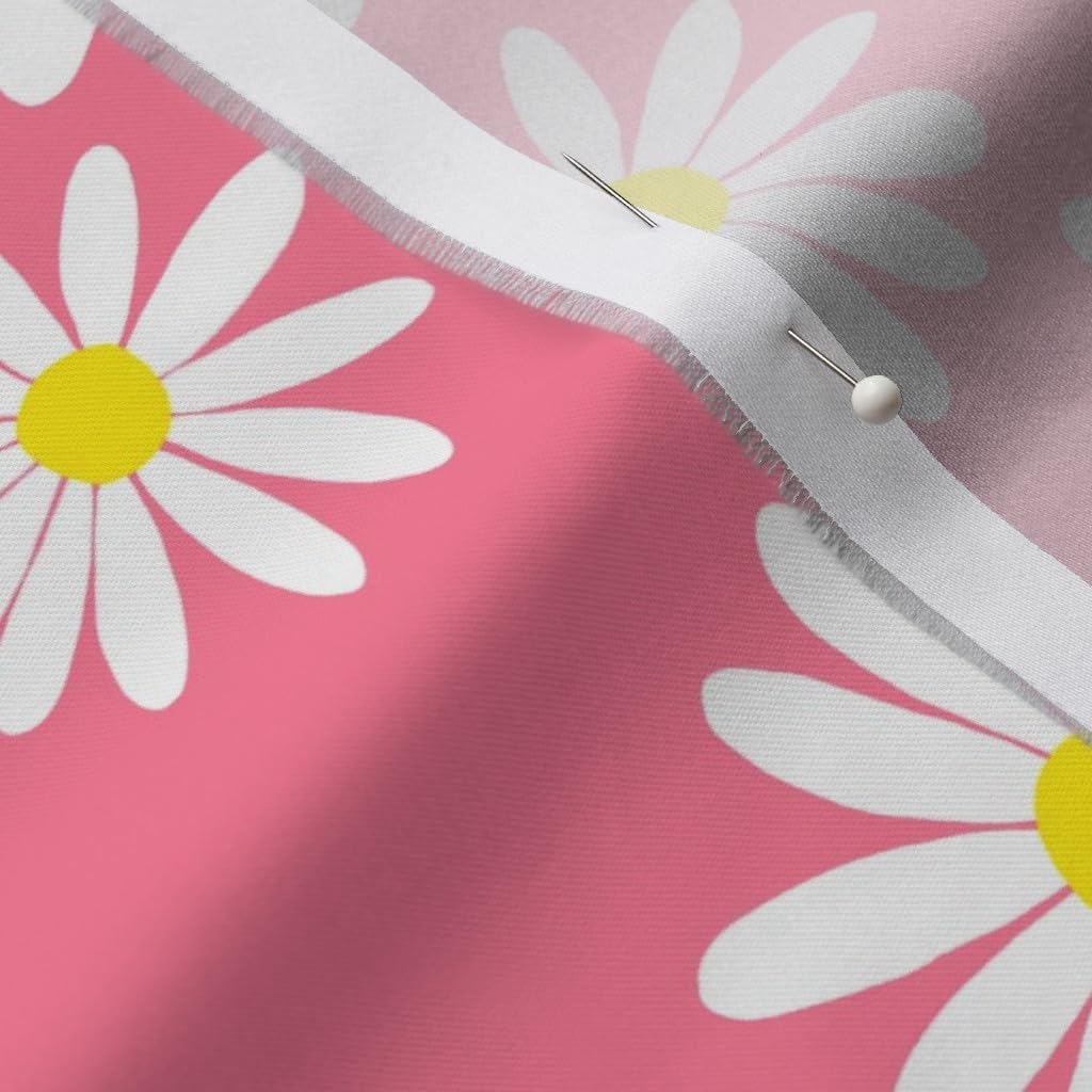 Spoonflower Fabric - White Daisies Pink De Black Daisy Floral Flowers Printed on Organic Cotton Sateen Fabric by The Yard - Sewing Quilting Apparel Home Decor