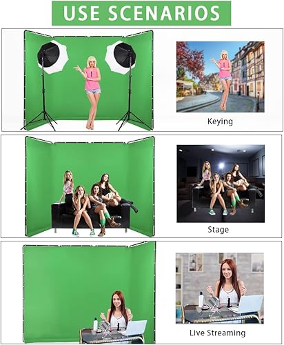 Miniatura 8 de Telón de fondo de pantalla verde Chromakey portátil de 7.87 pies x 13.12 pies con soporte, sistema de soporte de fondo para fotografía de estudio