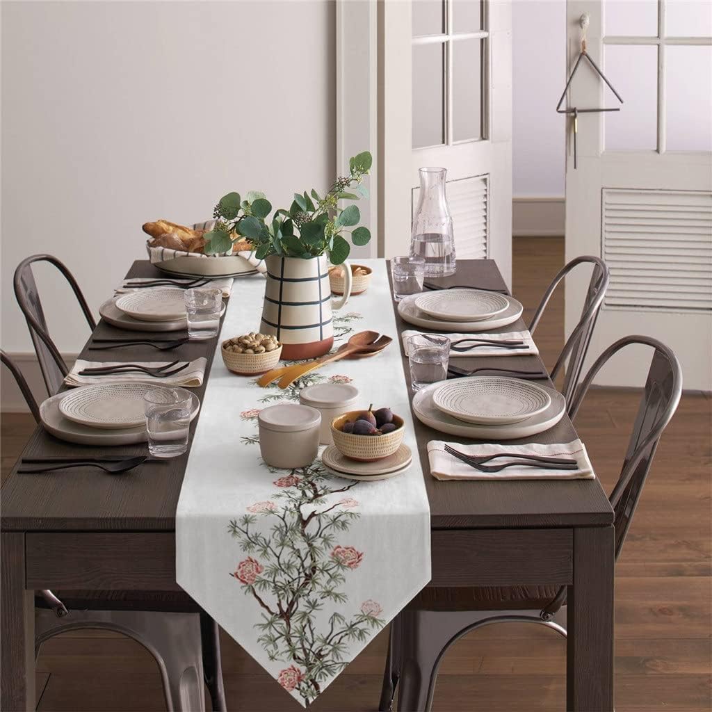 Flowers Leaves Vines Table Runner for Wedding Banquet Home Festival Party Dinning Table Decoration Table Runner(4pcs Table mat)