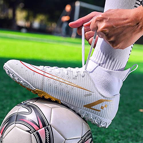 Rycofu Unisex Soccer Shoes Turf Youth Football Boots Futsal Cleats Indoor Athletic Tf Sneaker White #TOP4