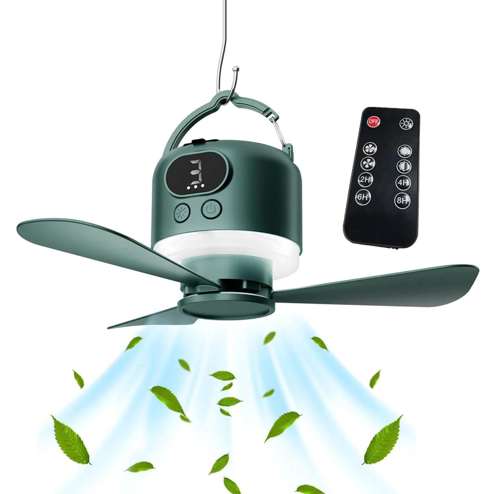 Ventilador de techo con mando a distancia recargable por USB con cuchilla desmontable y alimentación de emergencia de 10400 mAh para camping y uso al aire libre, ventilador de techo