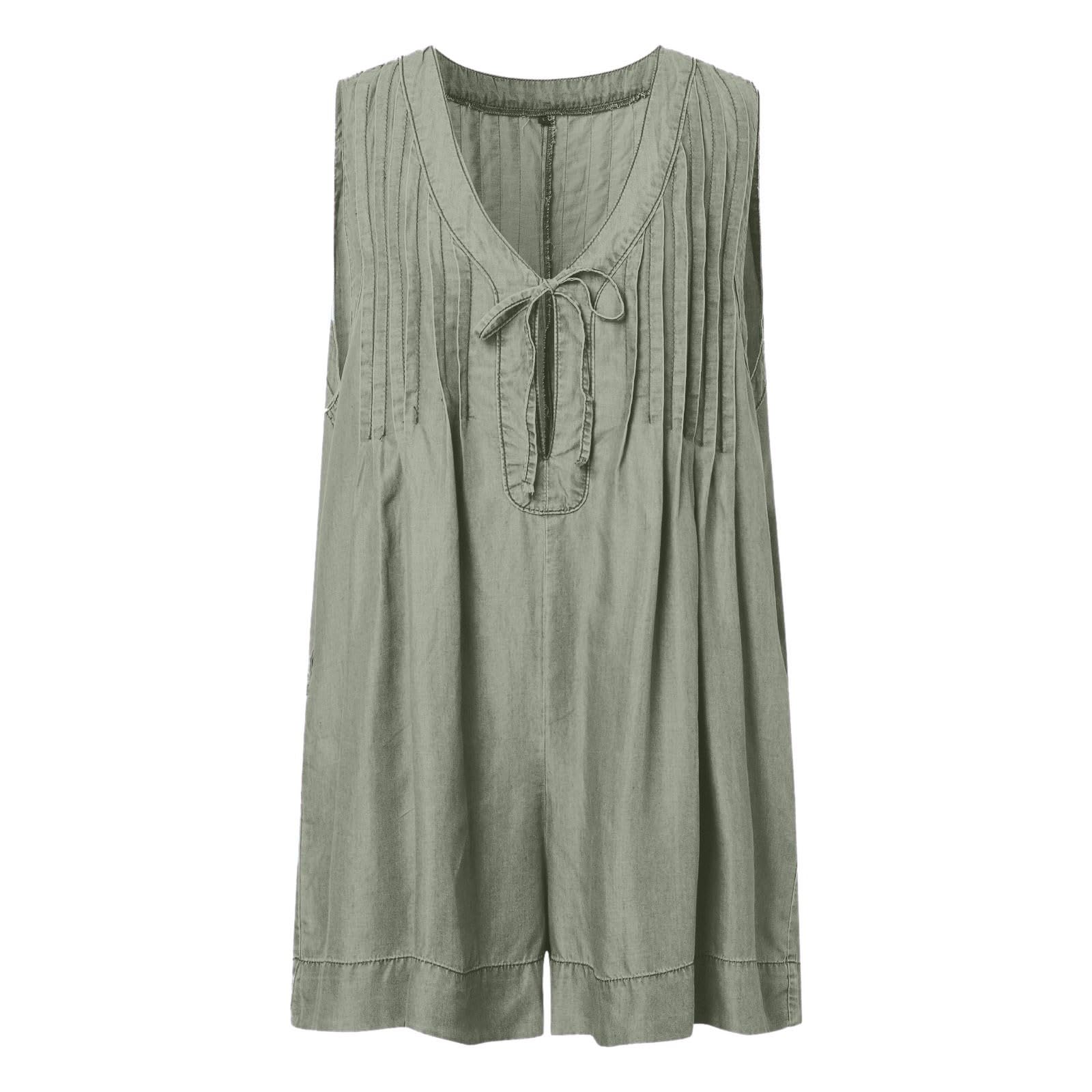 Generisch Tutina da donna, casual, senza maniche, con cravatta sul davanti, in denim, con tasca