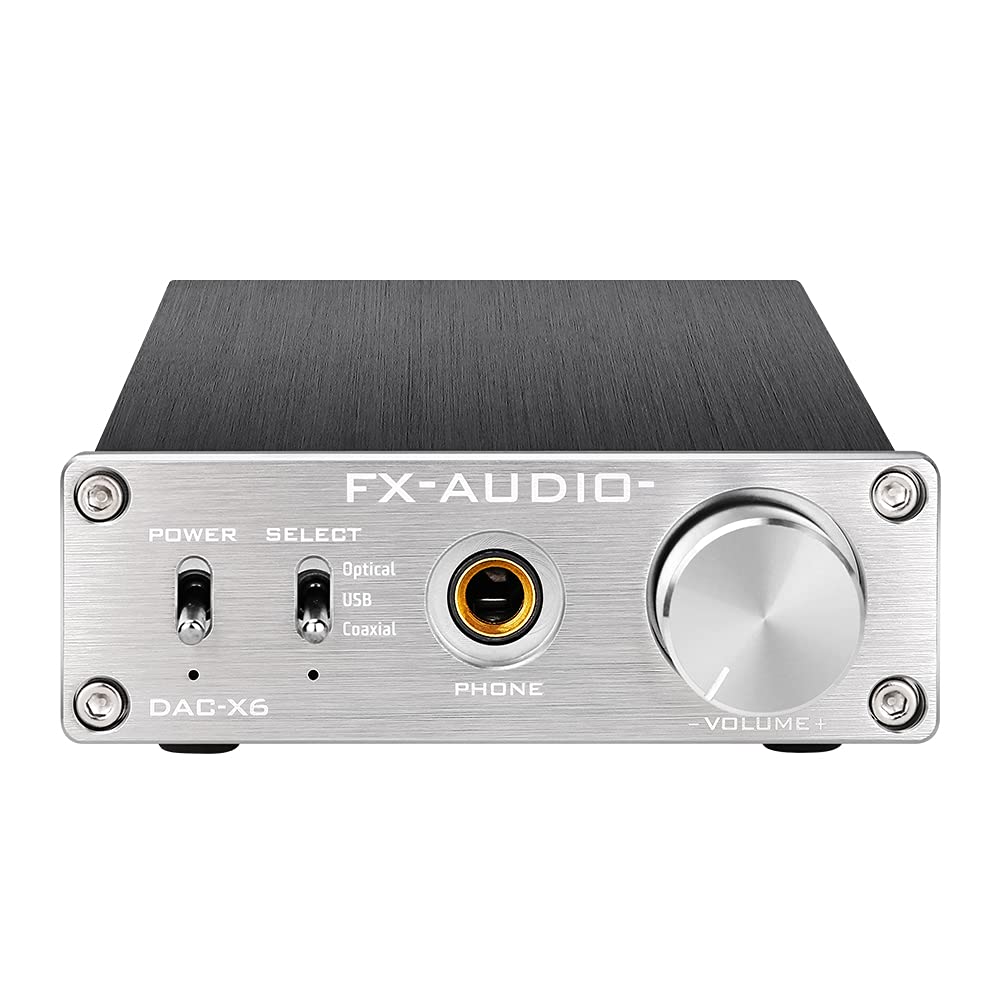 KGUSS DAC-X6 Mini HiFi 2.0 Decodificatore audio digitale DAC Ingresso USB/coassiale/ottica/uscita RCA/Amplificatore per cuffie 24 Bit/96 KHz DC12 V (argento)
