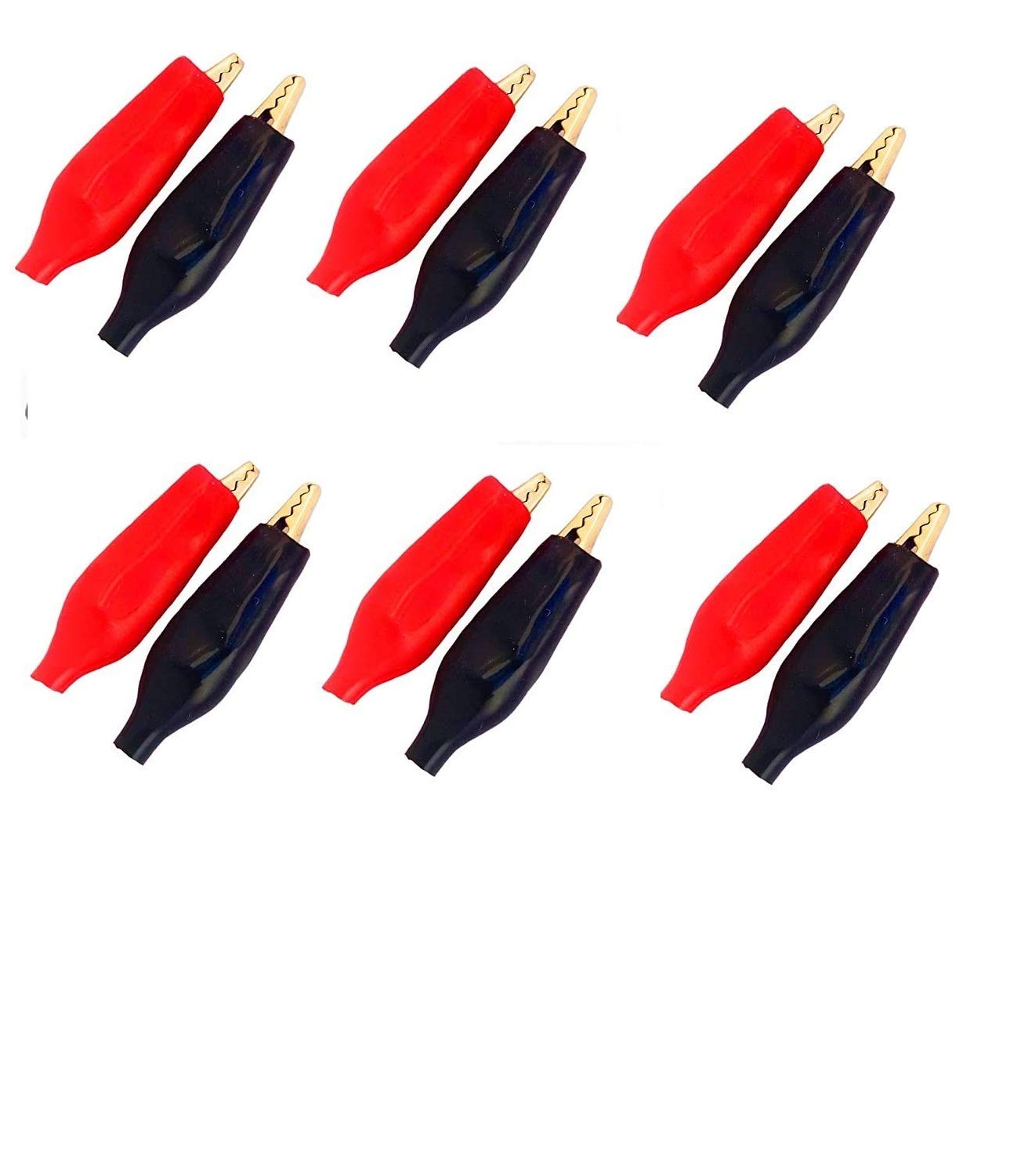 e-INFINITY 12 Pieces(6 Pairs) 28MM Metal Alligator Clip G98 Crocodile Electrical Clamp Testing Probe Meter Black Red with Plastic Boot Car Auto Battery