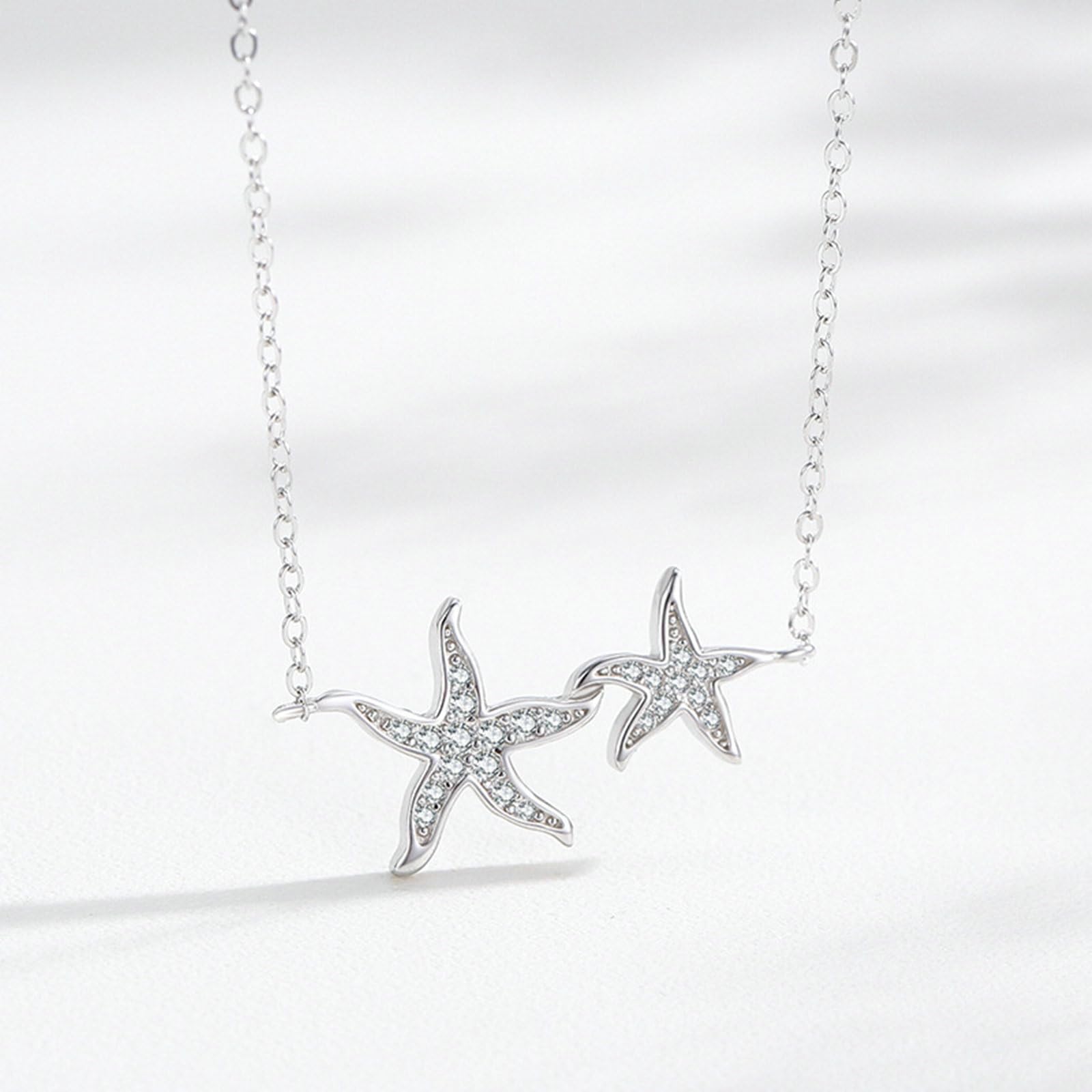 Collar de estrella de mar de oro blanco, colgante de 9K/14K/18K con gargantilla de moissanita para mujer, 40+5cm