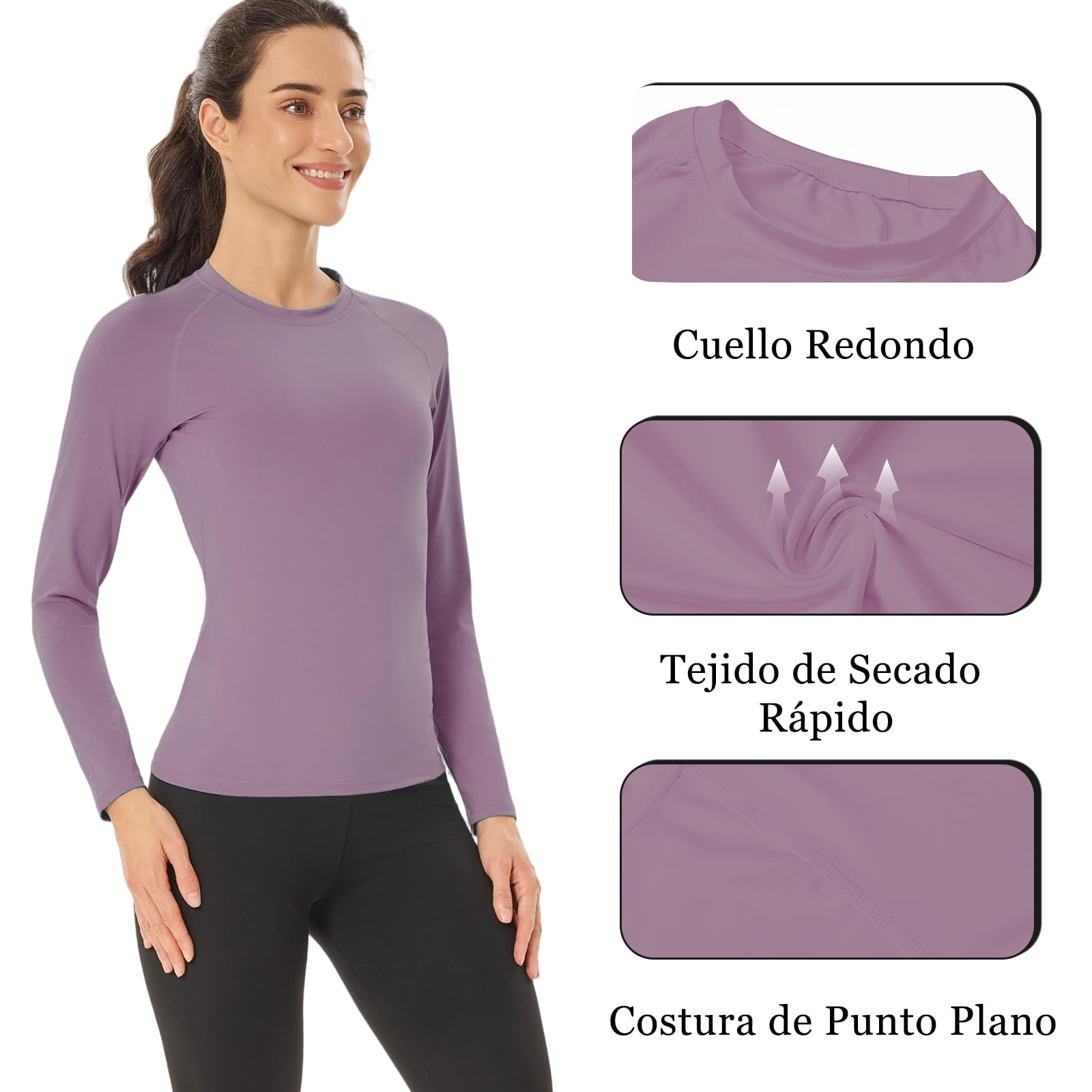 HYCOPROT 4 Pack Camisetas de Compresión para Mujer Manga Larga Ropa Deportiva Secado Rápido Transpirable Top Deportivo Base Shirts para Gimnasio Yoga Running Senderismo Trekking Ciclismo Fitness