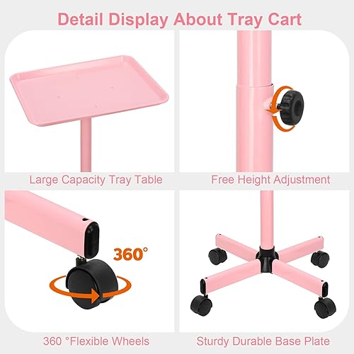 Miniatura 3 de JOSTZHXIN Bandeja de salón, Bandeja de servicio de spa de salón de altura ajustable, Bandeja rodante para estilista, Bandeja de tatuaje de aluminio