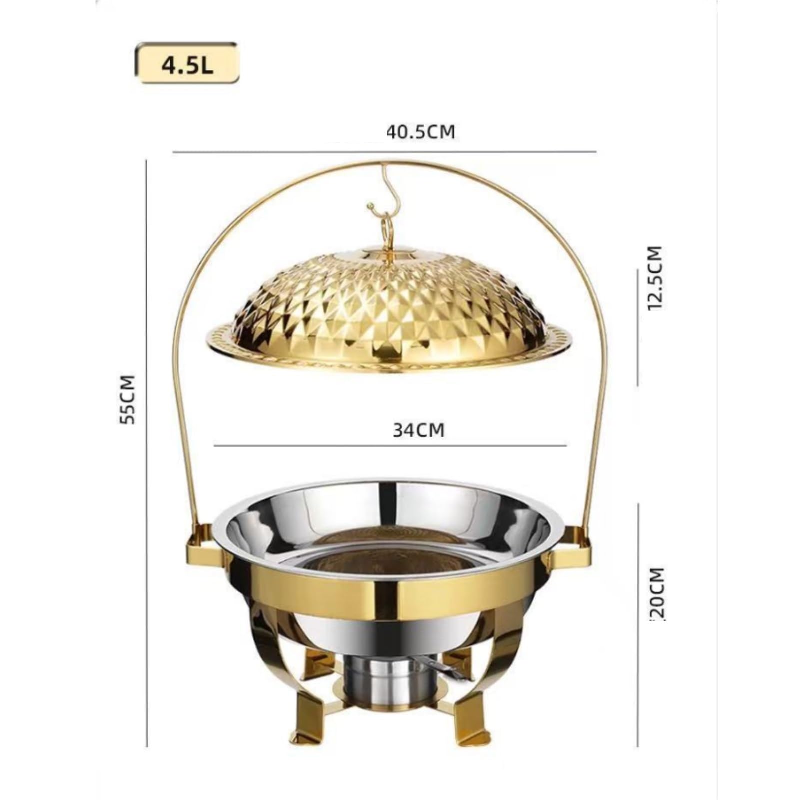 scaldavivande Set da buffet rotondo for scaldavivande in acciaio inossidabile con coperchio in vetro e supporto. Set di scaldavivande for buffet, vassoio riscaldante for feste cucina(Silver,4.5L)