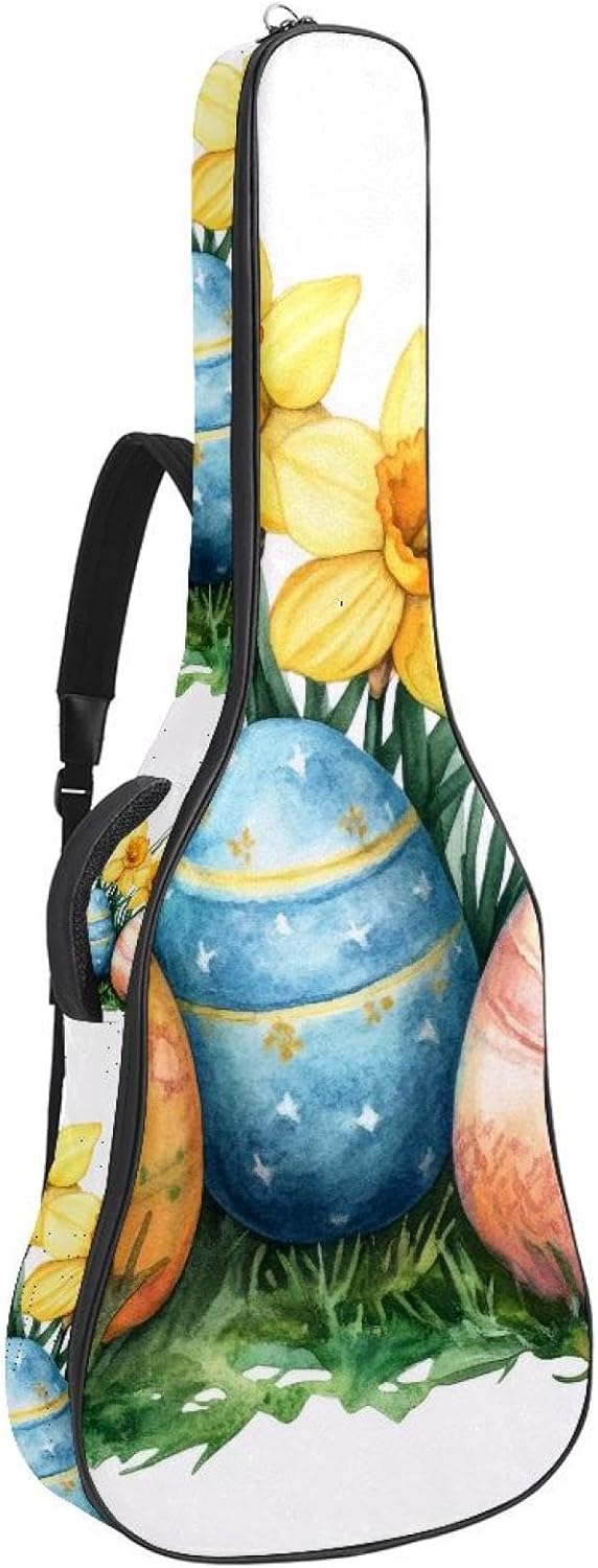 Acoustic Guitar Gig Bag 10mm Thick Padding, Soft Waterproof Guitar Case with Adjustable Backpack Straps for 40-42 Inch Guitar, Watercolor Dragonfly Butterflies and Leaves Pattern