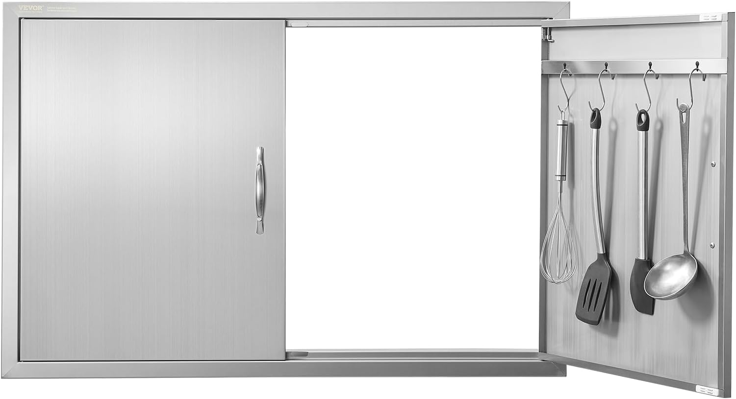 VEVOR BBQ Access Door, 39W x 26H Inch Double Outdoor Kitchen, Stainless Steel Flush Mount, Wall Vertical with Handles and Hooks, for BBQ Island, Grilling Station, Outside Cabinet