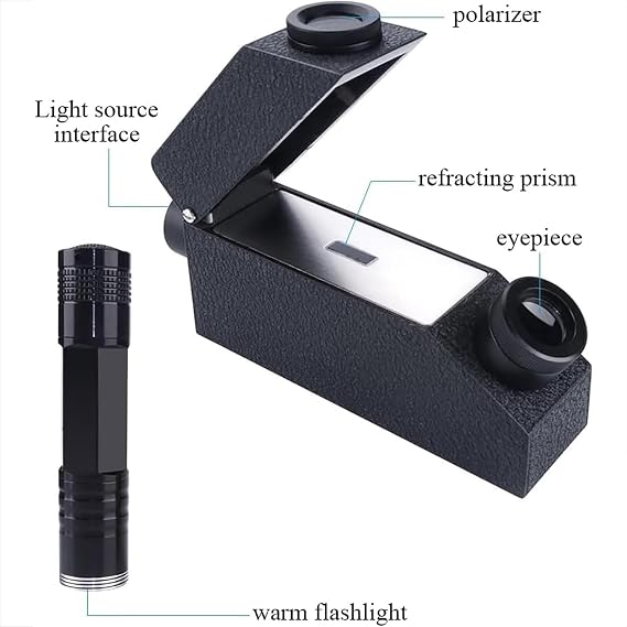Professional Gemstones Refractometer, Gem Refractometer Kit with Polarizer Lenses, 1.30~1.81RI Measurement Range and 0.01RI Index Value, 3S Fast Detection and Easy Reading, for Gem Testing Center