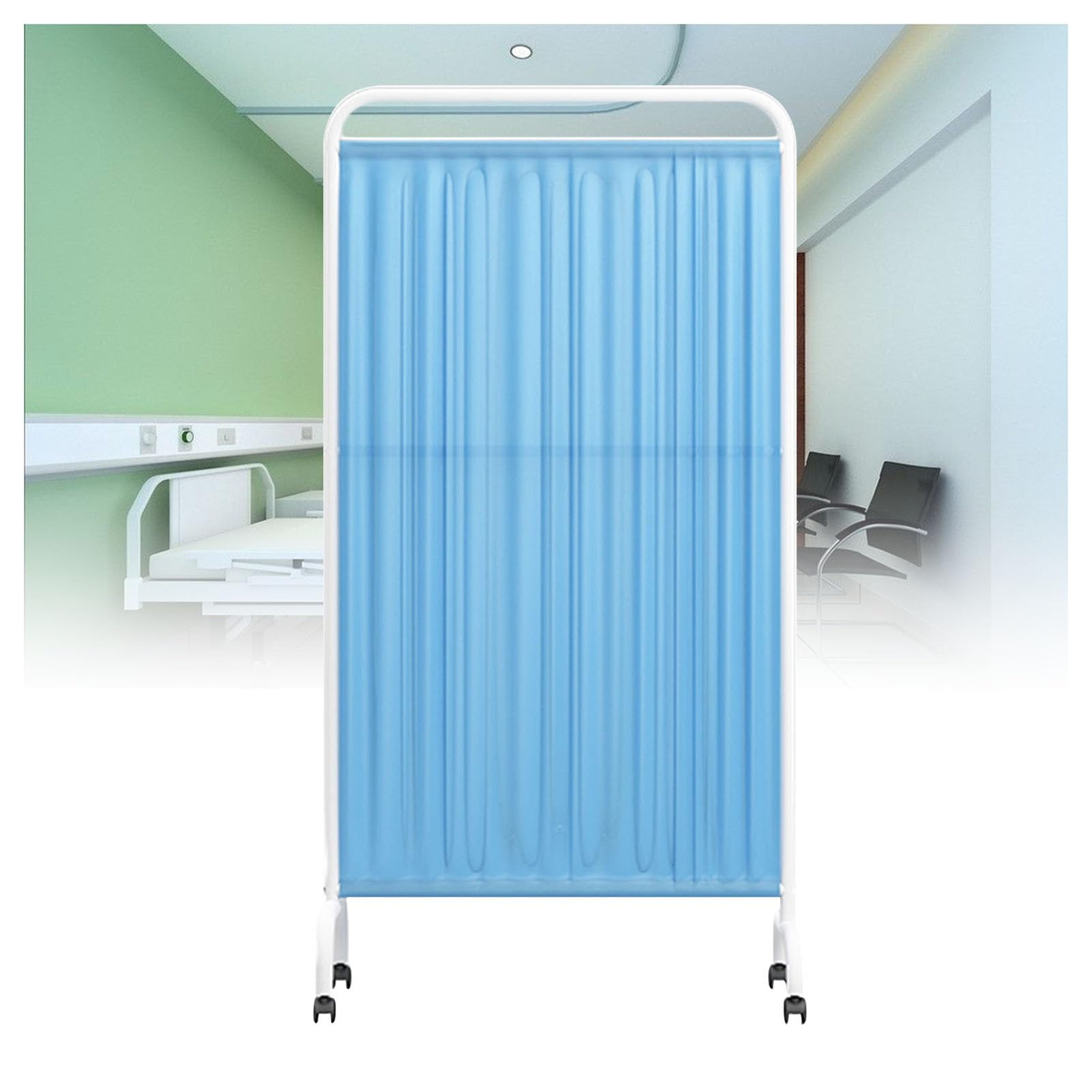 Paravent médical portable bleu à 4 panneaux pliables de 1,8m sur roulettes