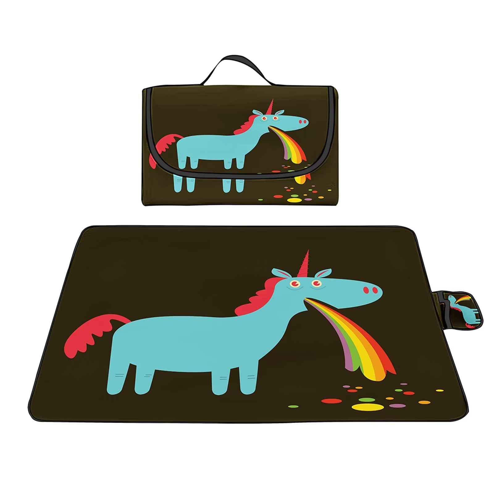 Couverture Pique-nique Imperméable 100x150cm,Couverture Plage Extérieure XXL Tapis de Plage,Caricature licorne Camping Couverture étanche Pique-nique avec Poignée pour Camping Randonnée Parc Plage