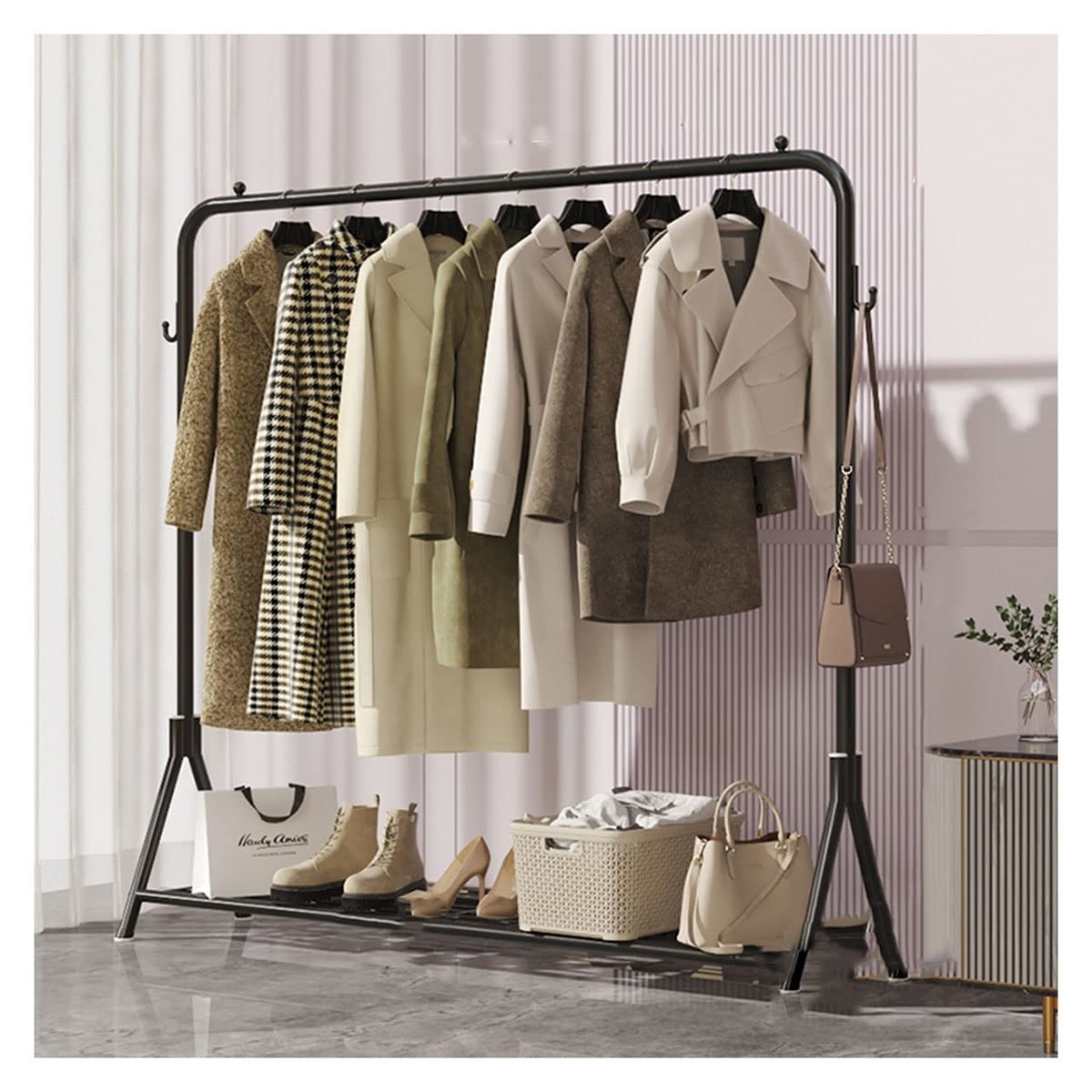 YNBSHGAA Freestanding Clothing Rack Garment Rack Heavy Duty Clothes Rack 2 Side Hooks for Indoor Bedroom Clothes Rack/Gold/100Cm,Black-80Cm