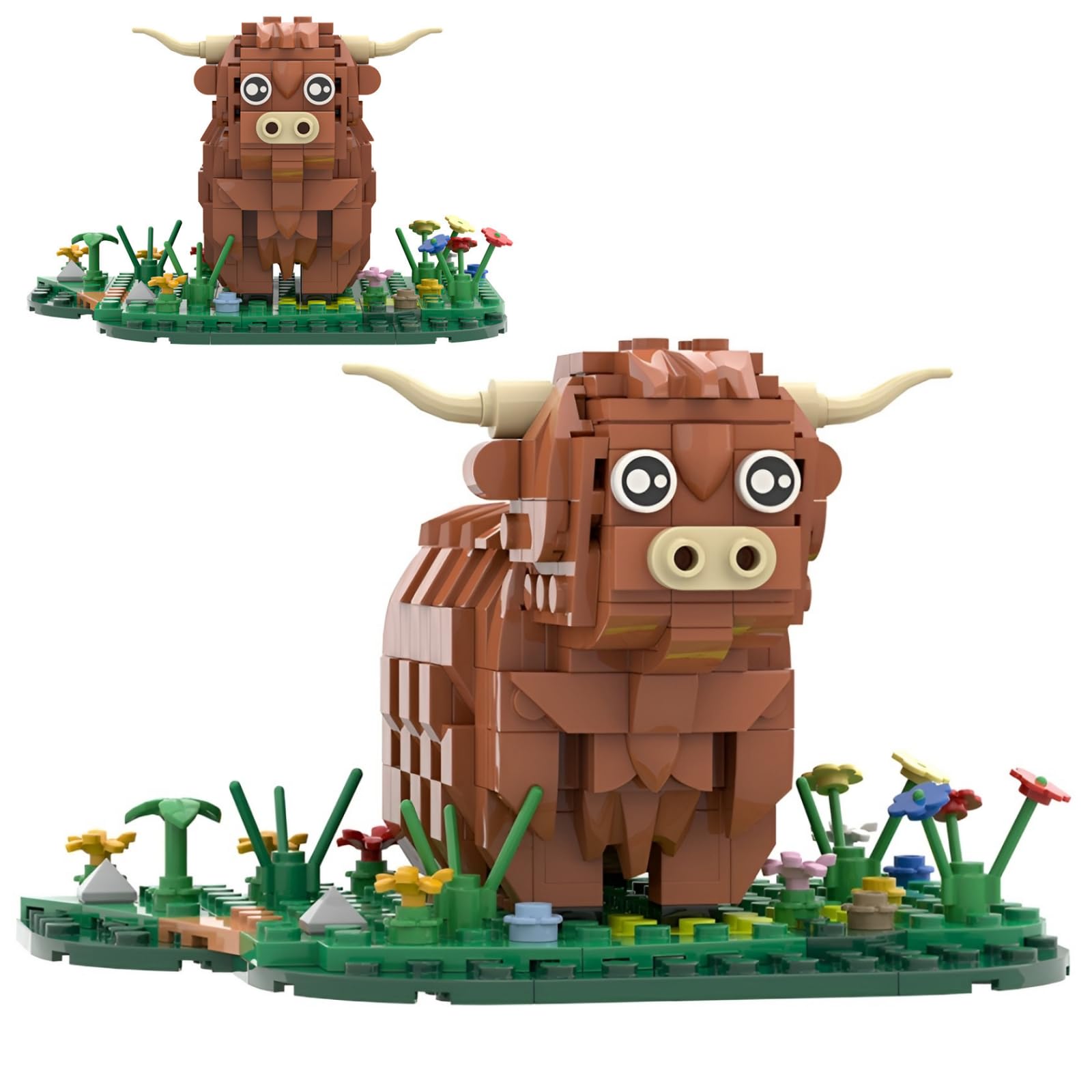 Highland Cow Building Blocks Set, 398 PCS Farm Animal Building Toy, Creative Scottish Cattle Bricks Model, Gifts for Adults and Teens