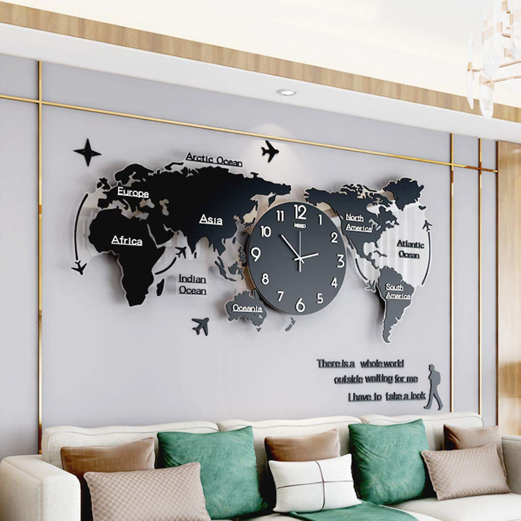 Horloge murale carte du monde DIY déco art moderne 3D salon et chambre