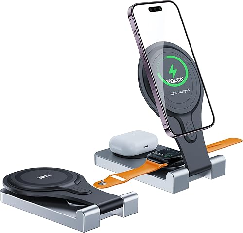 Cargador inalámbrico magnético 3 en 1, estación de carga inalámbrica plegable, soporte de carga compatible con Magsafe, cargador de viaje para