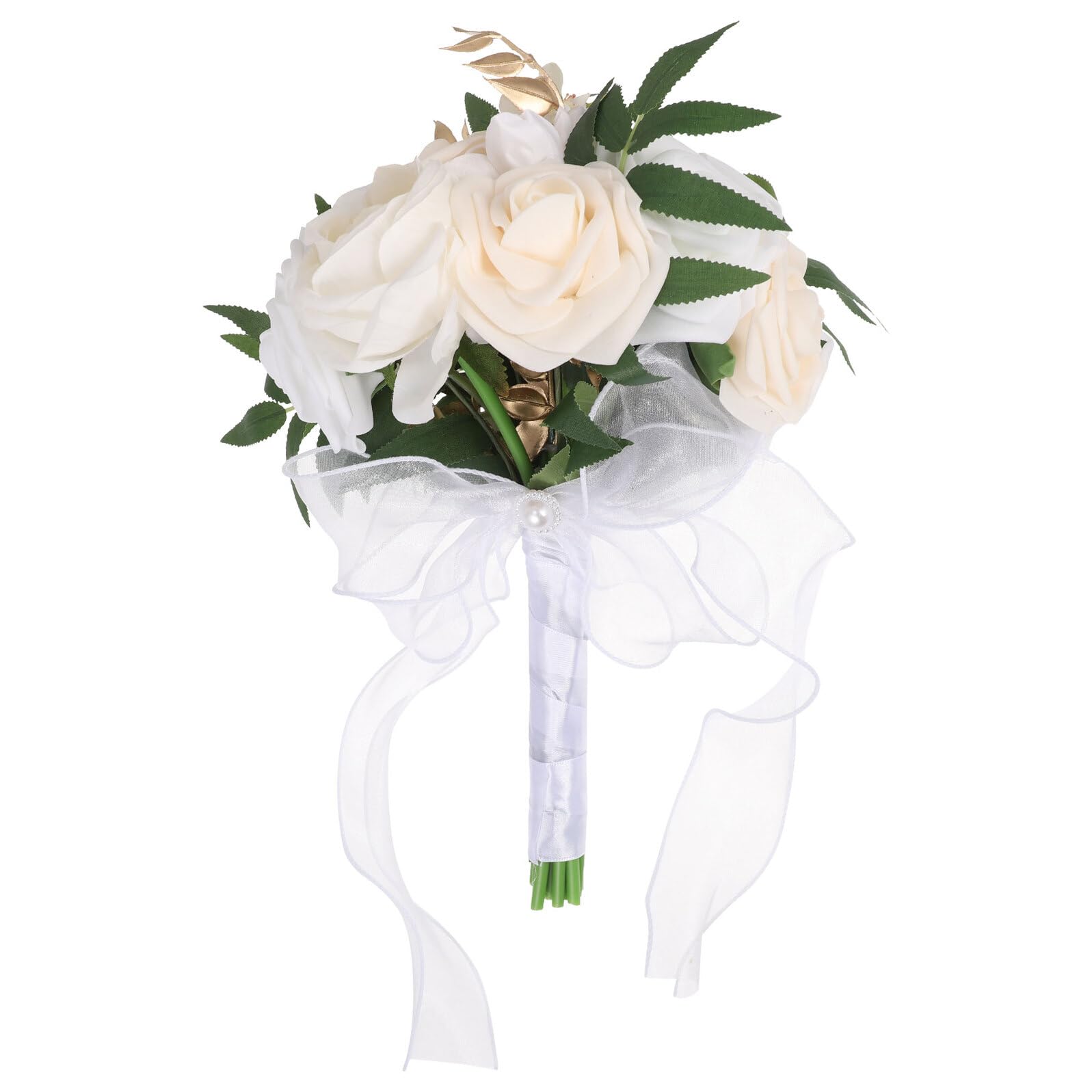 Bouquet de mariée roses artificielles POPETPOP 22x29 cm avec dentelle et satin pour mariage