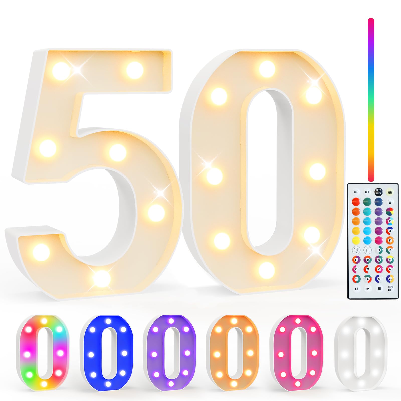 Photo 1 of ***RECOMENDED FOR PARTS/MISSING REMOTE*** Pooqla 50th Birthday Decorations for Her Him, 35 Colors LED Light Up Numbers with Remote, Multicolor Marquee Numbers 50 Sign for Party Wedding Anniversary Decor 50th Birthday Gift, Number 50
