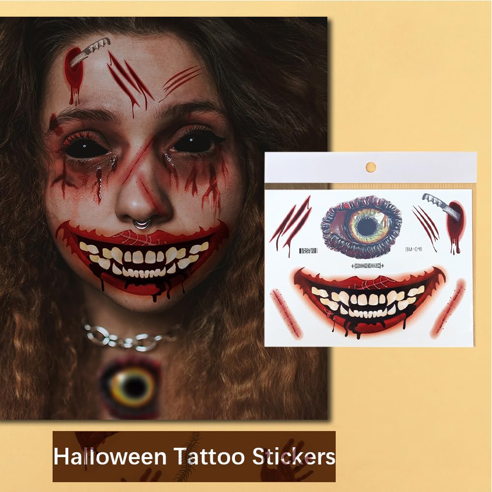 9Pcs Halloween Tattoo Sticker Waterproof Disposable Temporary Tattoos image 2
