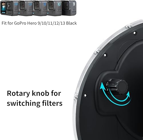 Miniatura 6 de SOONSUN Puerto de cúpula para GoPro Hero 9 10 11 12 13 Negro, lente domo subacuático con carcasa impermeable Filtro rojo conmutable integrado, 10