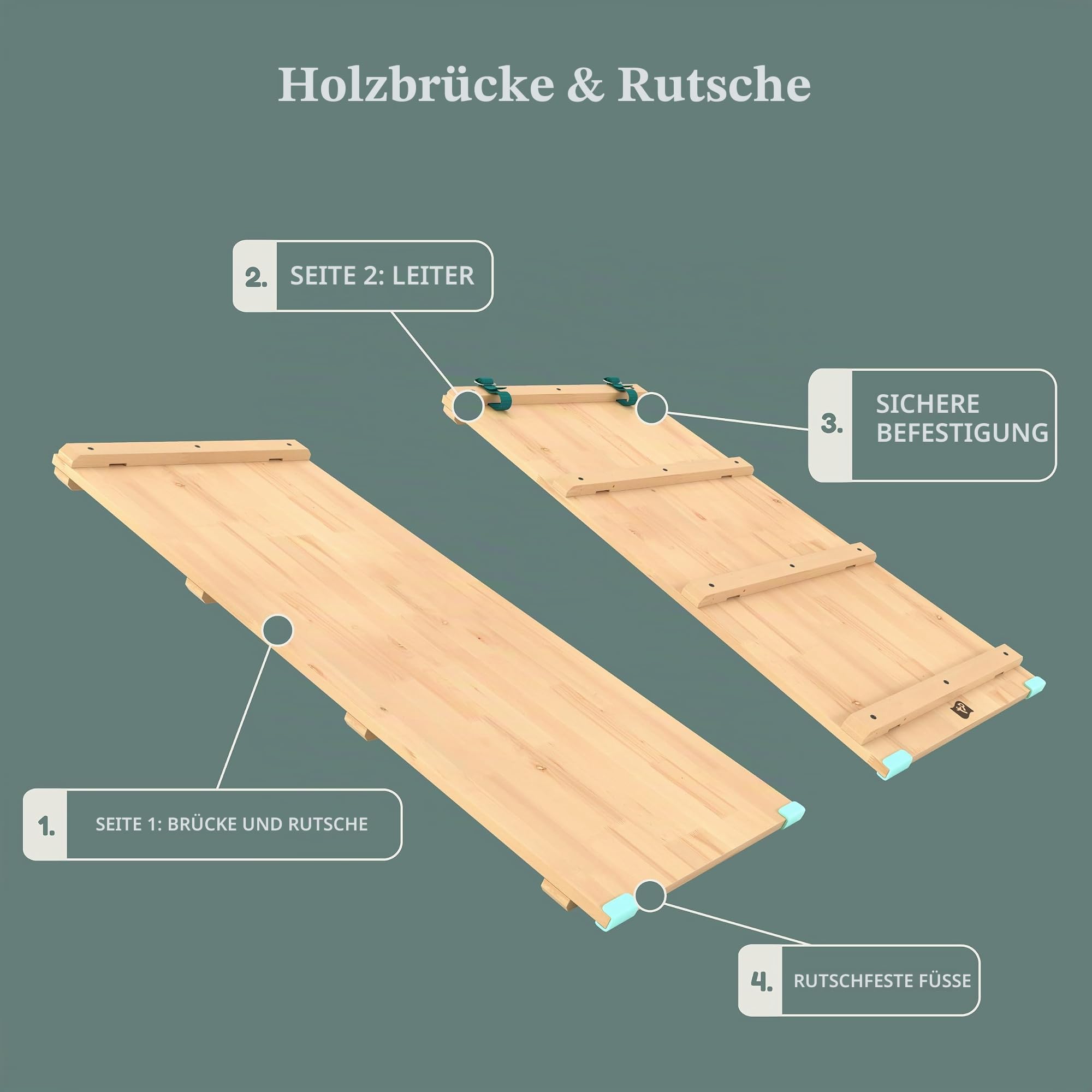 TPToys Active-Tots Pikler-Stil Holzleiter für Babys und Kleinkinder, Rutsche oder Brücke, zur Verwendung mit TP-Dreieck oder Kletterwürfel, interatives Spielen, ab 12 Monaten, Holz