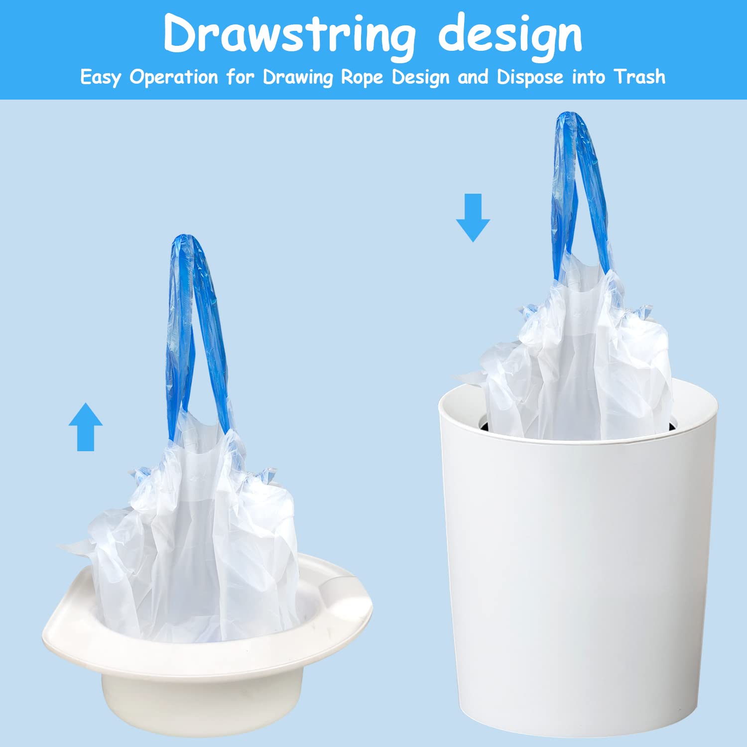 Disposable Potty Chair Liners with Drawstring for Universal Potty Training Toilet Seat, Toddler Portable Outdoors Travel Toilet Liners with Super Absorbent Pad - 30 Pack