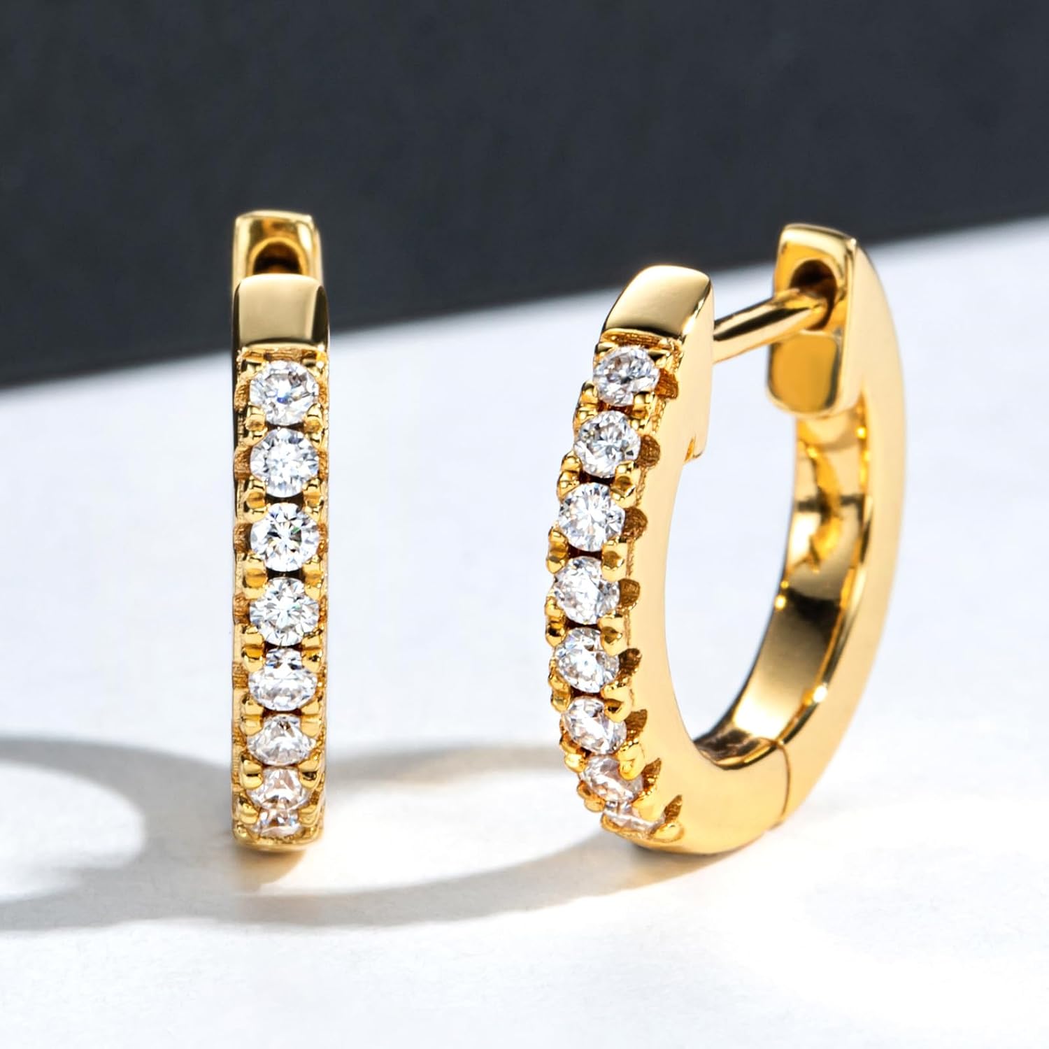 Moissanite Huggie/Inside-Out/Paper Clip Hoop Earrings for Women and Men 14K Gold Plating Gift for Her Him GRA Certified