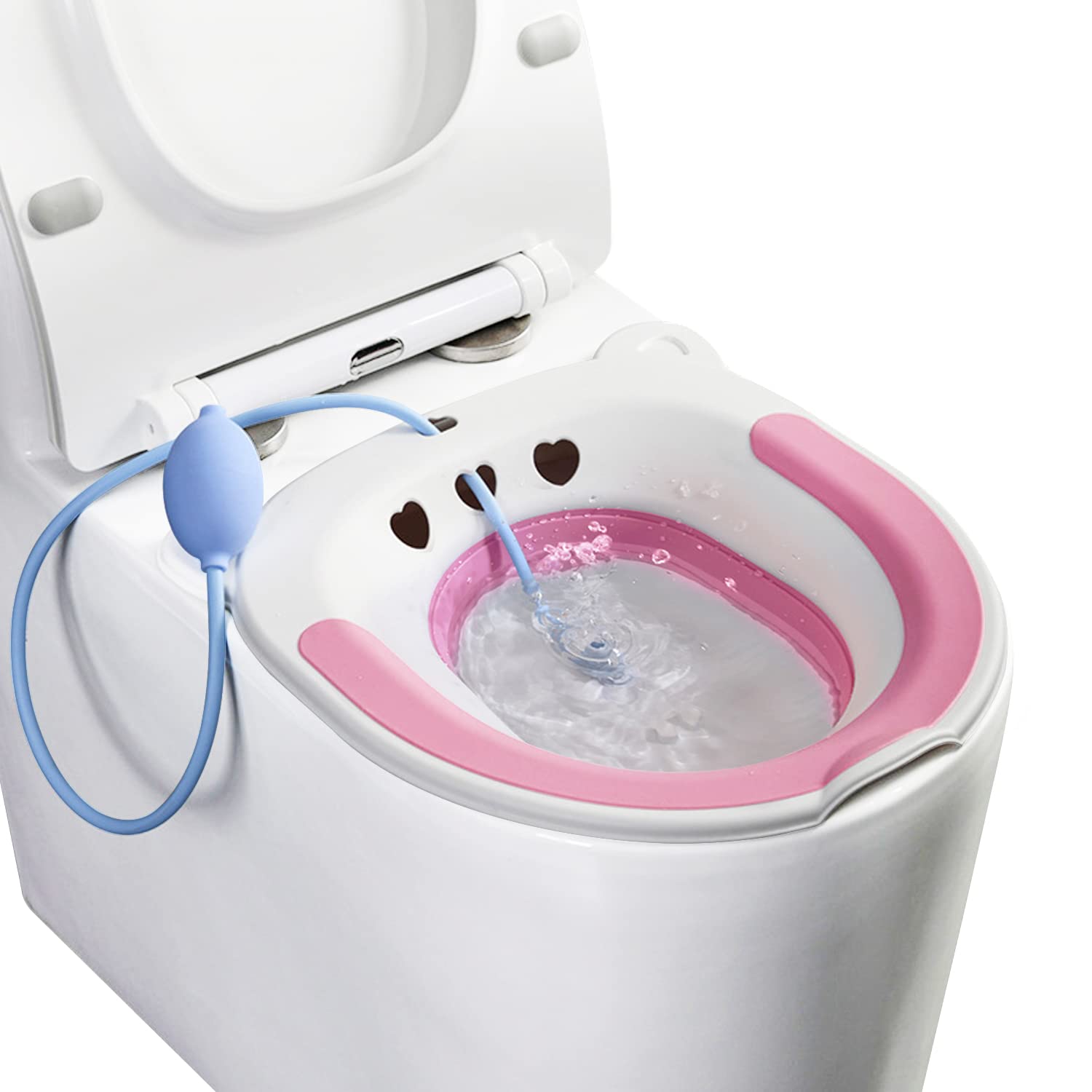 KURUN Sitz Baths for Toilet Seat with Flusher - for Hemorrhoids & Perineum, Pregnant Women & Postpartum Care - Folding Steam Seat for Toilet - Vaginal/Anal Inflammation Cleaning (Pink)