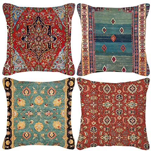 HOSTECCO Set di 4 federe per cuscini stile Kilim persiano, 45,7 x 45,7 cm, vintage, tribali, etniche, decorative, per divano letto