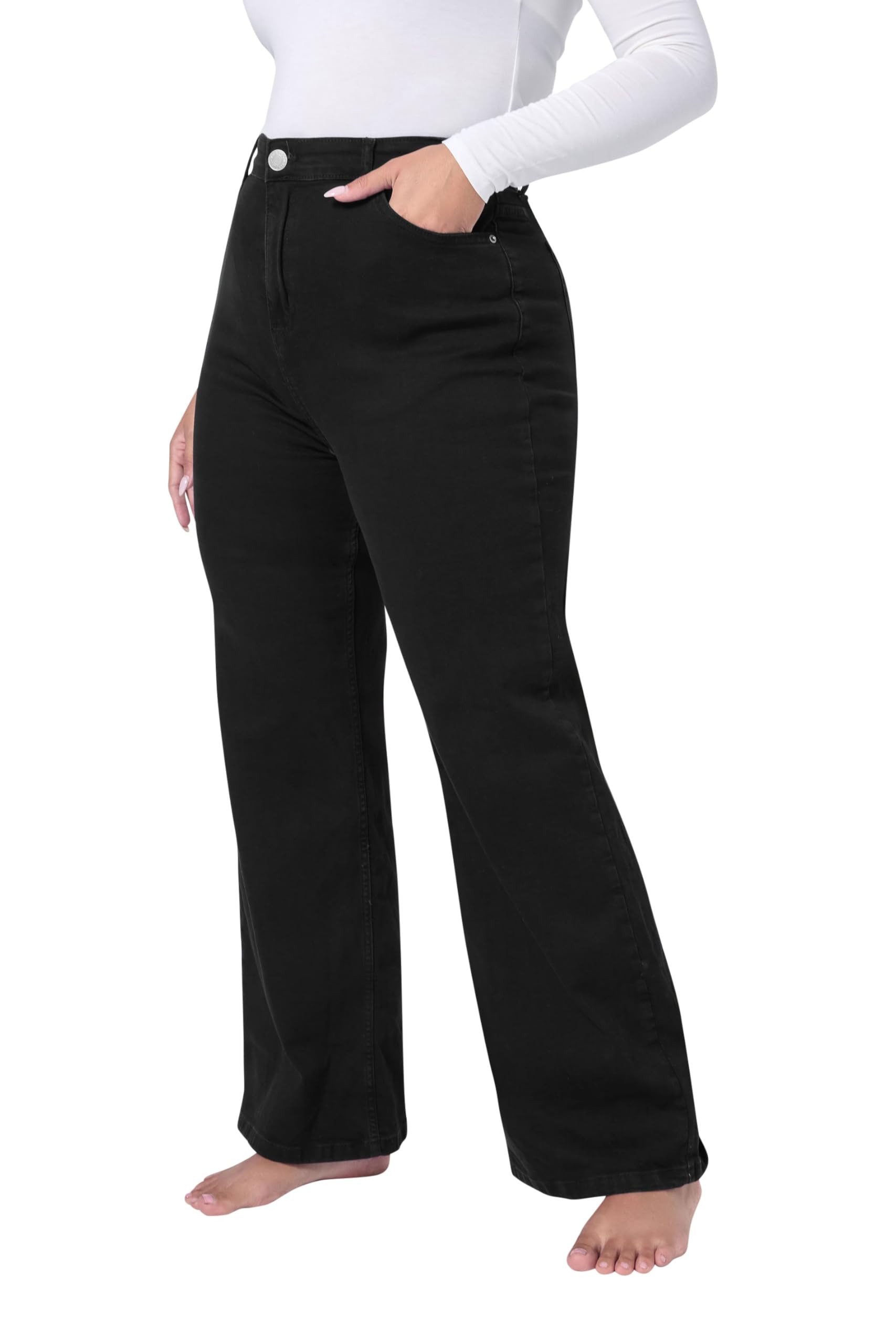 Yours Women's Black Wide Leg Denim Jeans In | : Size 14