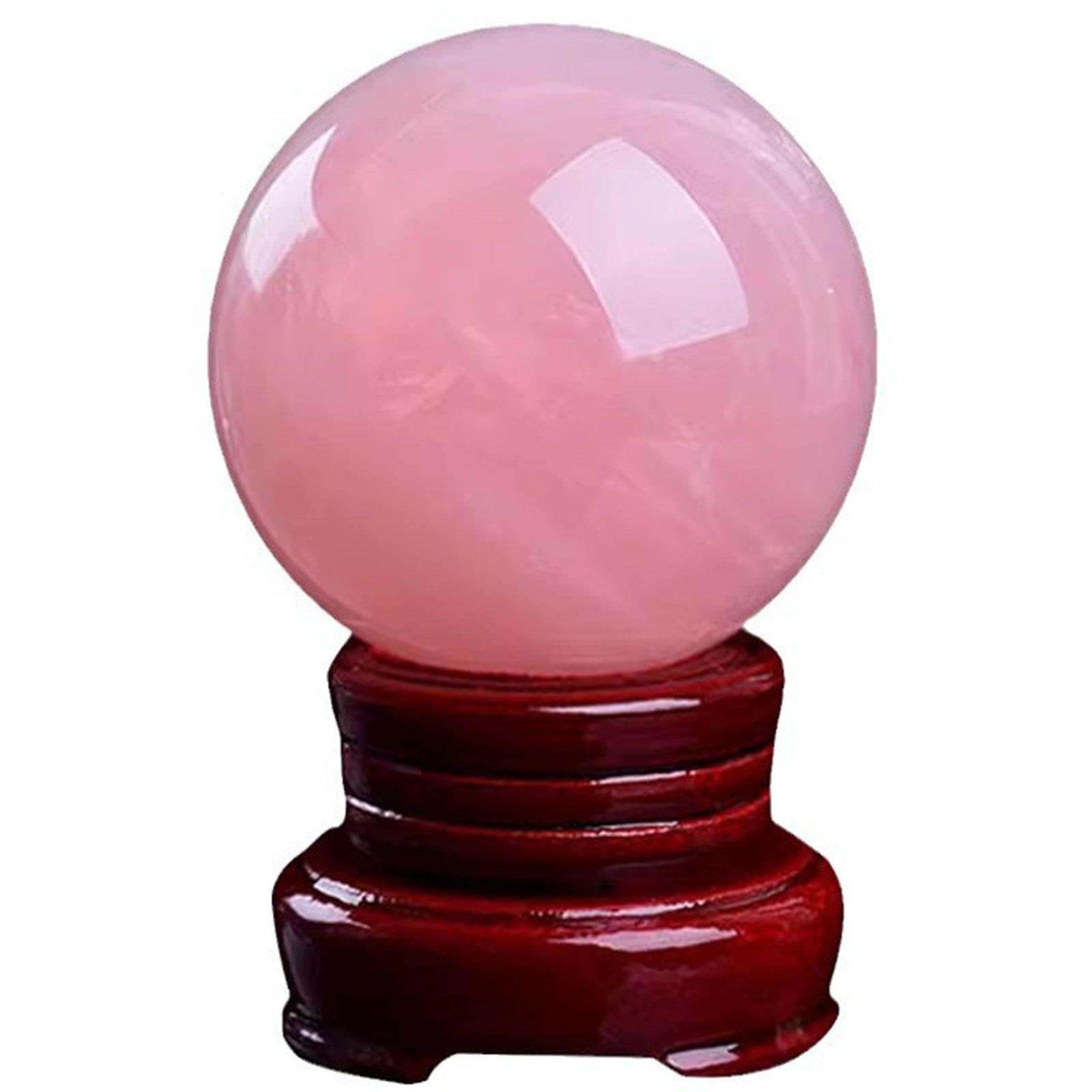 LTRAJUYNH Rose Quartz Magic Crystal Sphere Ball Ornament with Wood Stand for Decoration, Scrying Mirror, Feng Shui,180mm