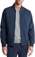 Calvin Klein Men's Matte Logo Zip Bomber Jacket - Water-Resistant Polyester Windbreaker