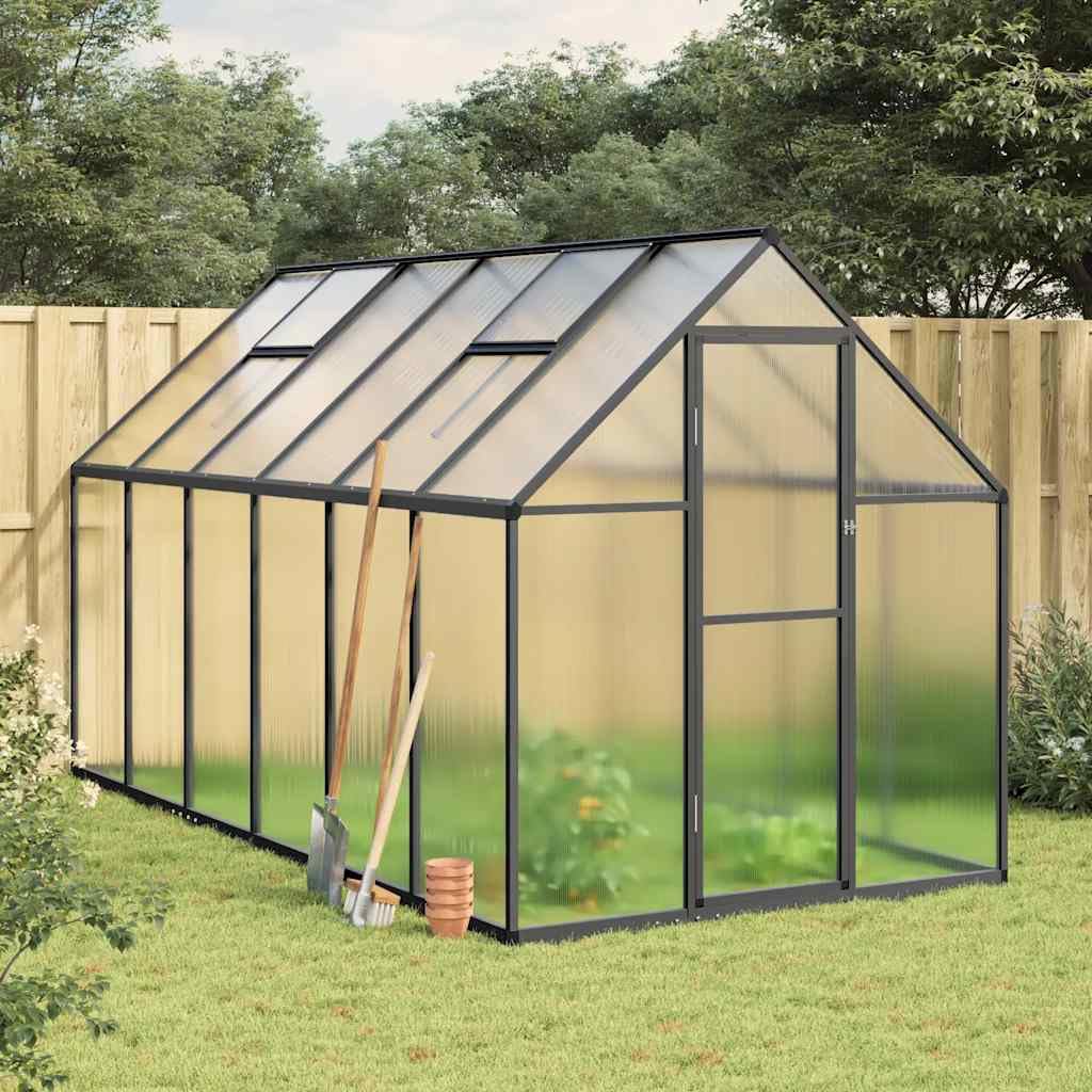 Gewächshaus mit Fundamentrahmen Anthrazit 334x169x195 cm Aluminium Polycarbonat für Garten Anbaufläche