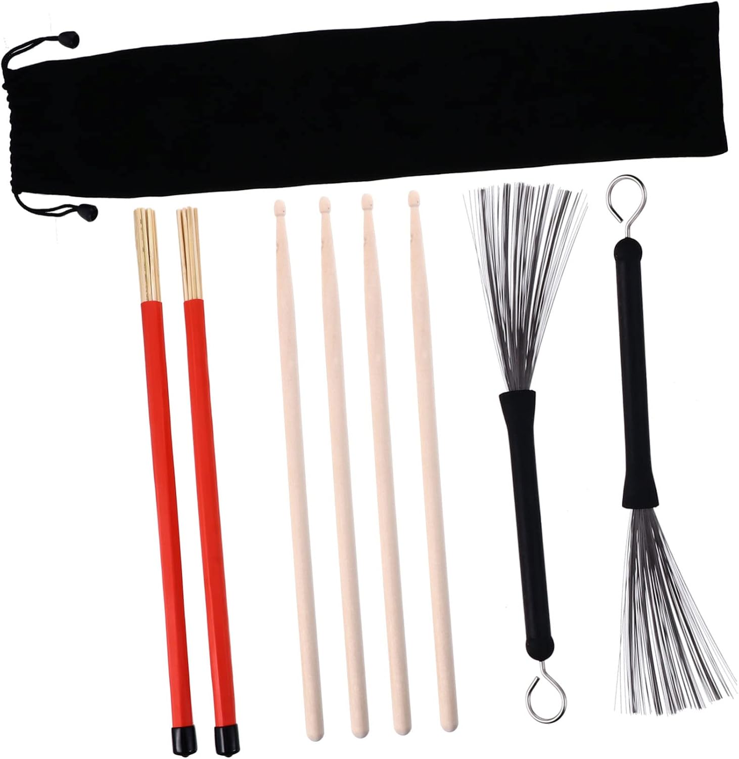 Kisangel 1set Steel Wire Brush and Drumsticks Accessory Kit Storage Bag for Drummers Jazz Musicians and Practice Sessions