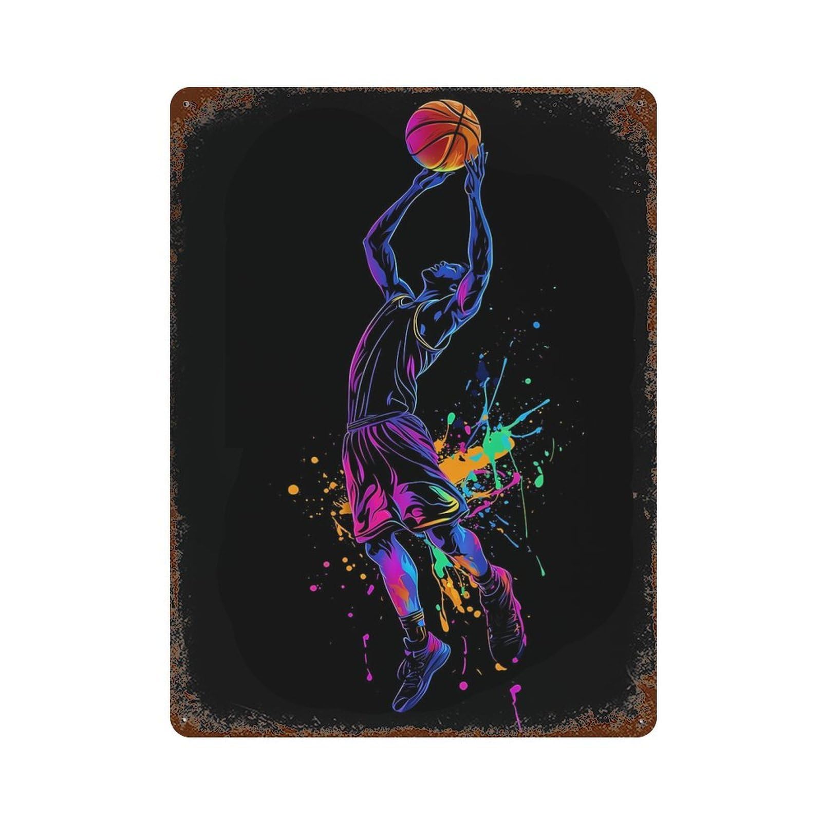 Rust Effect Basketball Player Silhouette Vintage Rust Metal Sign 15.7"x11.8", Classic Wall Plaque for Shed, Workshop And Garage Wall Decor
