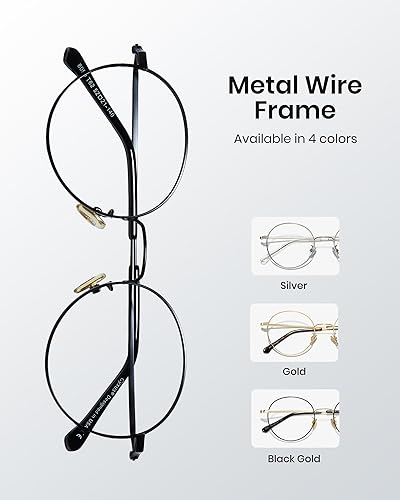 Miniatura 6 de Cyxus Lentes redondos de luz azul para hombres y mujeres, marco de alambre, lentes de computadora con bloqueo UV, lentes transparentes de metal