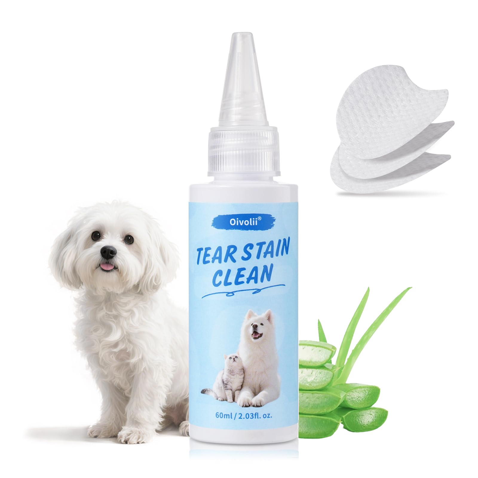 Oivolii Tear Stain Remover for Dogs Eyes and Cat Eyes pH-Balanced Formula cat dog products eye cleaner for cat dog grooming Gently Cleans Unsightly Tear Marks eye care for dog wash puppy essentials