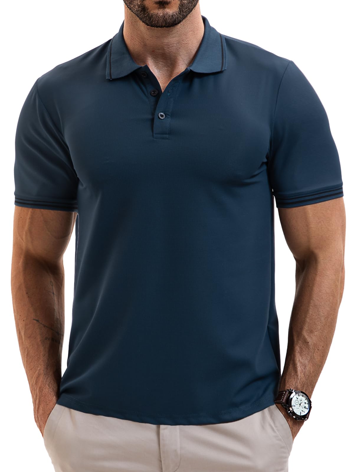 Vortewind Poloshirt Herren Kurzarm Schnelltrocknendes Atmungsaktives Polohemd Männer Elastischem Rippstrick-Bündchen Sommer Golf Shirt