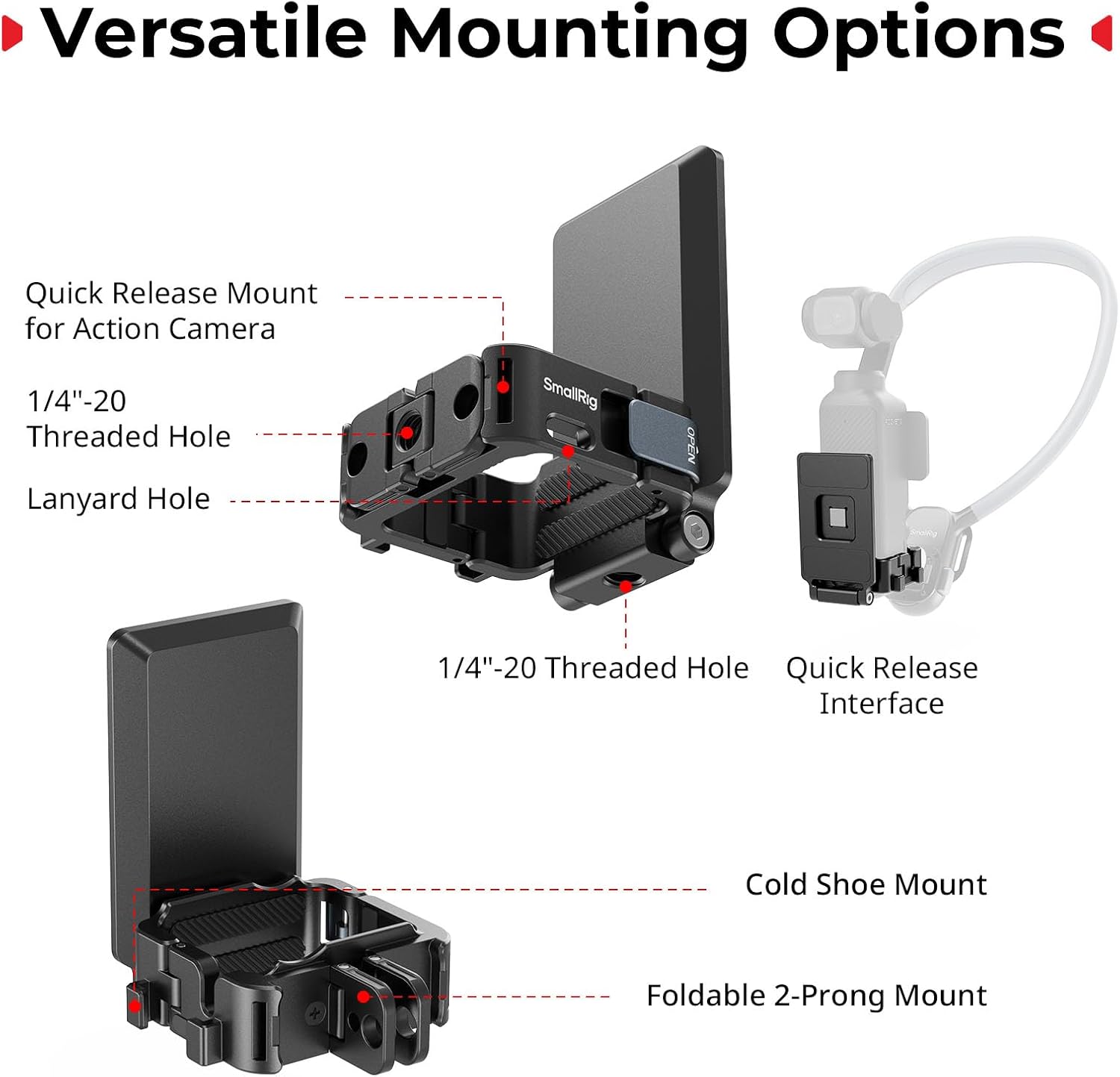 SMALLRIG Magnetic Mount Stand Compatible with DJI Osmo Pocket 3, 230°Adjustable Holder with Cold Shoe, 1/4" Screw Hole, Aluminum Alloy Magnet Expansion Adapter on Iron Fence, Refrigerators -5581