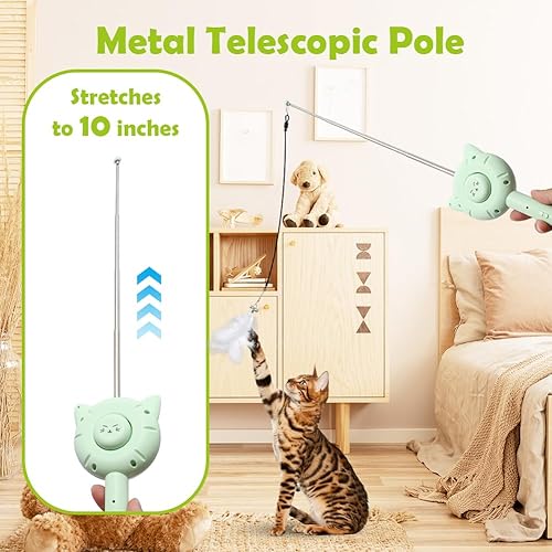 Miniatura 3 de Juguete de cepillo para gatos, 5 en 1, juguetes interactivos para gatos, varita retráctil para burlas de gatos, cepillo de limpieza para mascotas,