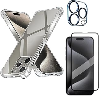 Kit Capa Capinha, Película de Vidro Temperado Premium 3D e Proteção da Lente Para iPhone 15, 15 Plus, 15 Pro, 15 Pro Max - (Hard Glass Store) (iPhone 15 Pro (6.1))