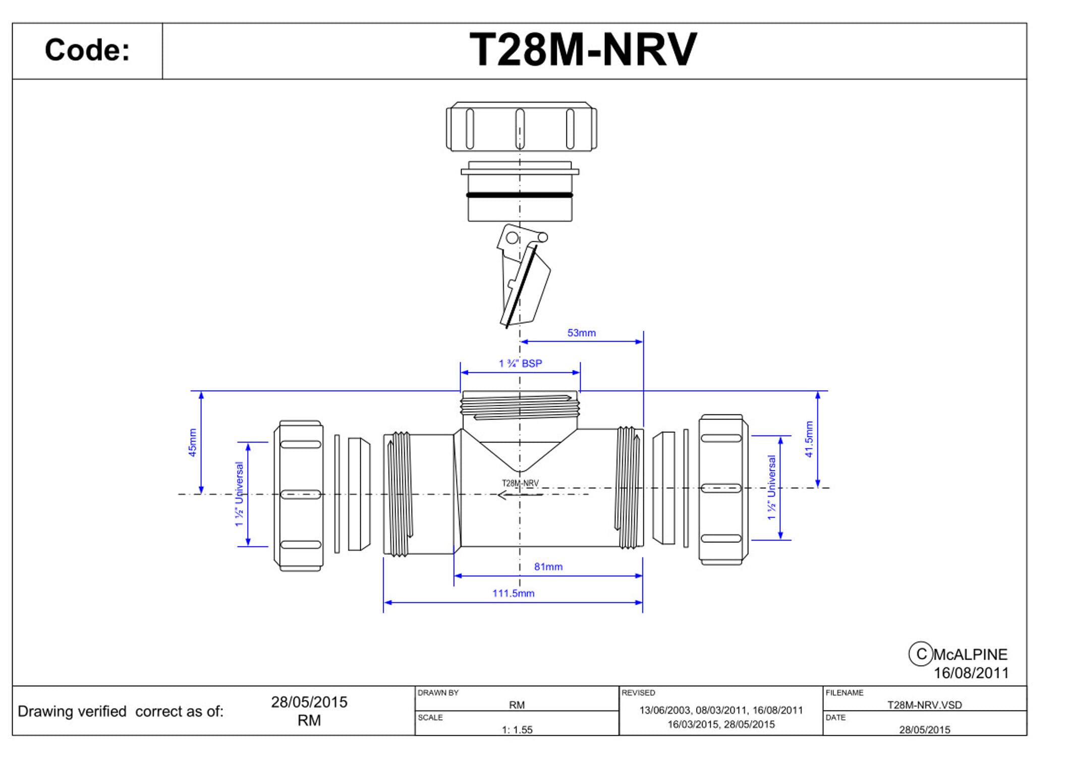 McAlpine T28M-NRV Multifit Clapet anti-retour Blanc