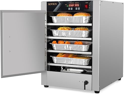 ROVSUN Calentador de pizza con estantes extraíbles, bandeja de agua, calentador de pretzel, calentador de alimentos eléctrico comercial, calentador