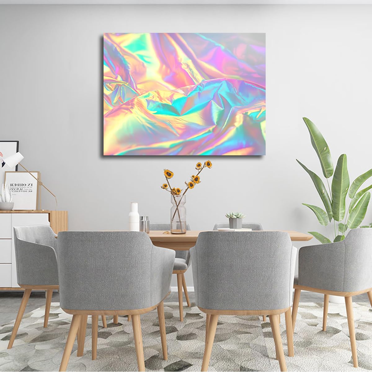 Via Vela Art mural en toile arc-en-ciel à textures froissées réfléchissantes Impressions d’art Affiches esthétiques futuristes encadrées pour la décoration du salon et de la chambre 50x60cm