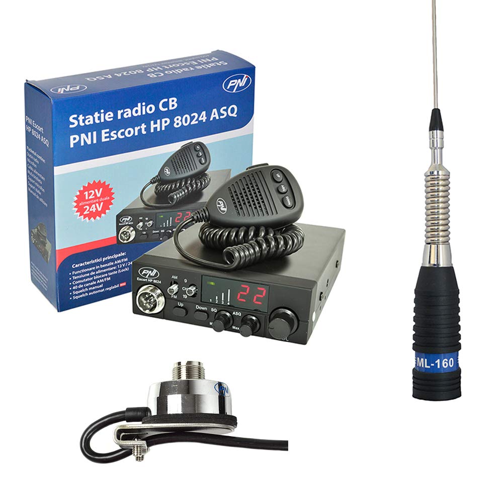 Radio CB PNI Escort HP 8024 ASQ + CB PNI ML160 Antena con Soporte T941