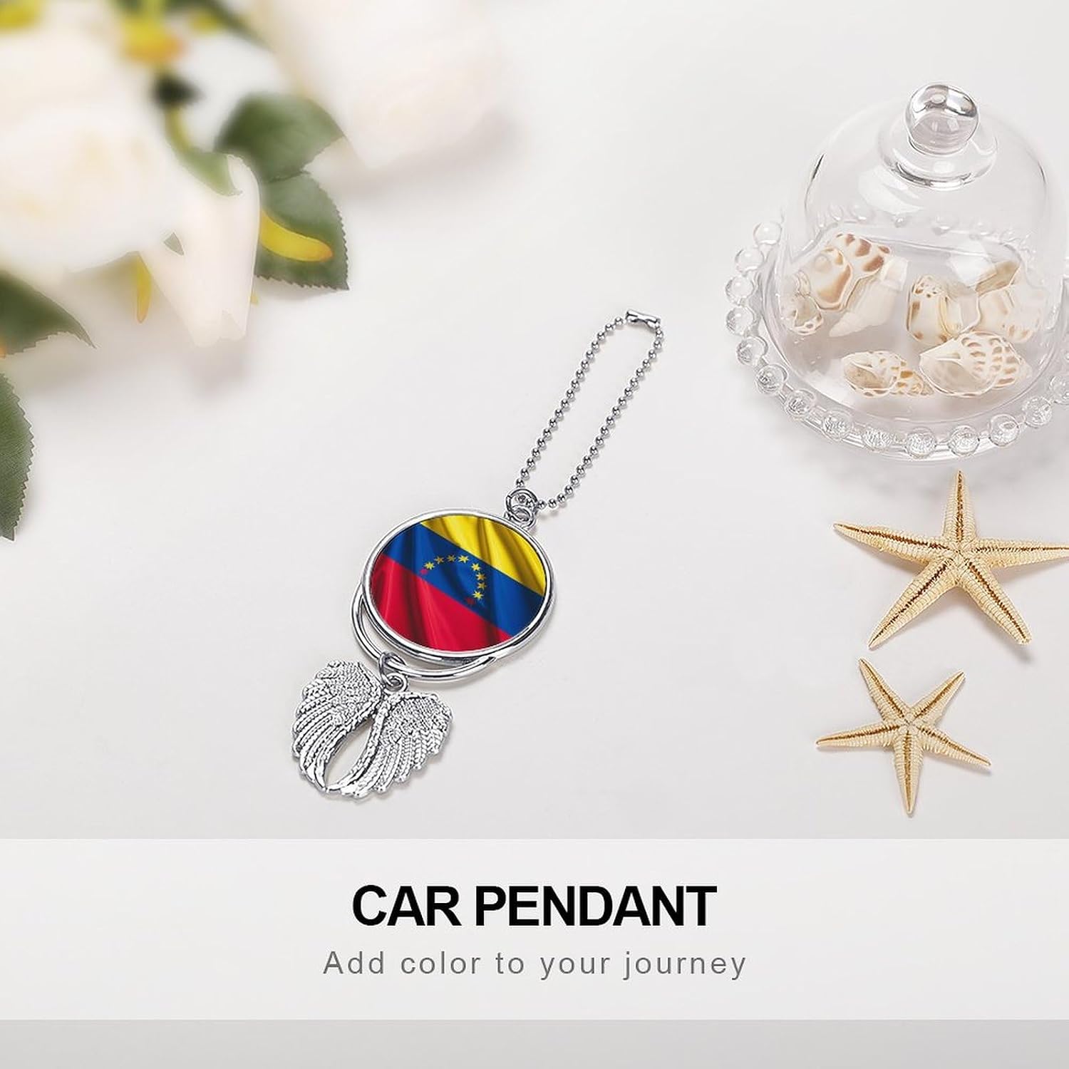 Flag of Venezuela Rear View Mirror Hanging Accessories Car Hanging Ornament Cute Car Accessories for Men Women Cars Mirror Decor Funny Truck Cars Pendant Auto Charms Silver image 4