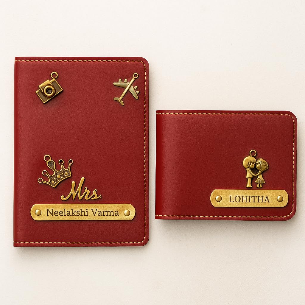 Customized Wallet & Passport Cover Combo | Personalized Leather Gift Set for Men (Red)-image-38
